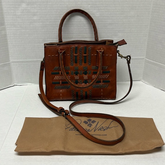 Patricia Nash woven plaid mozia toast satchel bag - boho coastal cowgirl western - Picture 1 of 16